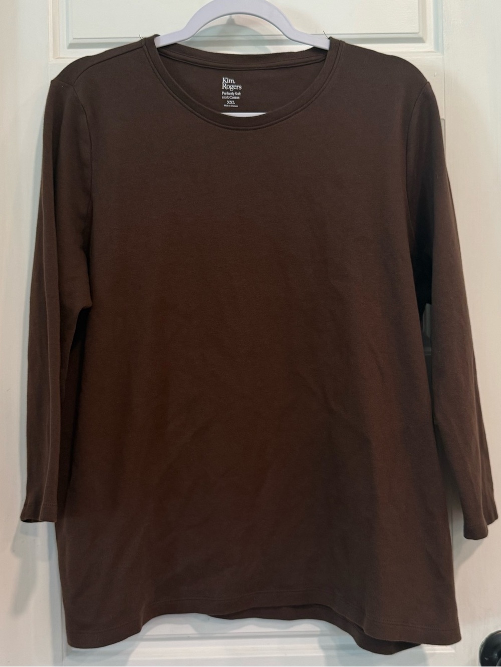 Kim Rogers Perfectly Soft XXL Brown 100% Cotton Long Sleeve Crewneck Top